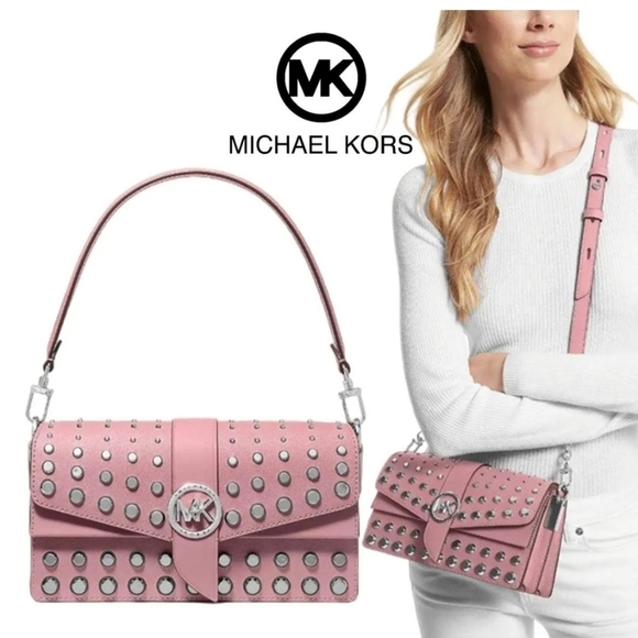 🔹️Michael Kors🔹️ Greenwich Medium MERLOT purple stud Convertible Shoulder bag - Picture 5 of 10